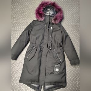 Mackage RENA-DXR PUFFER PARKA DOWN COAT FUR COLLAR Blk/Berry! Sz Small
